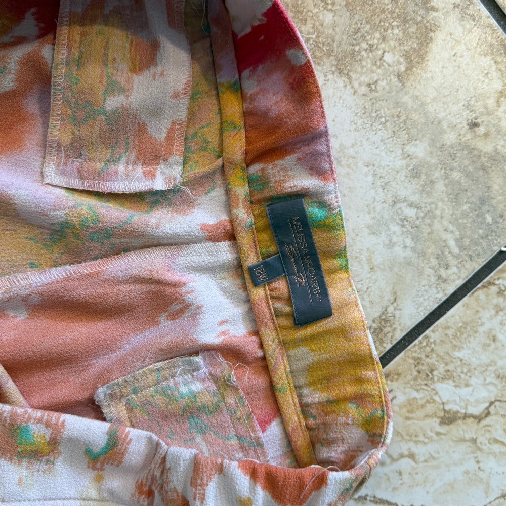 Melissa McCarthy Seven7 Peach Multi Abstract Cropped Wide-Leg Capris - Picture 3 of 4